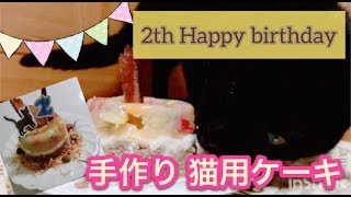 【猫用ケーキを作ってみた】黒猫チョコ ２才の誕生日