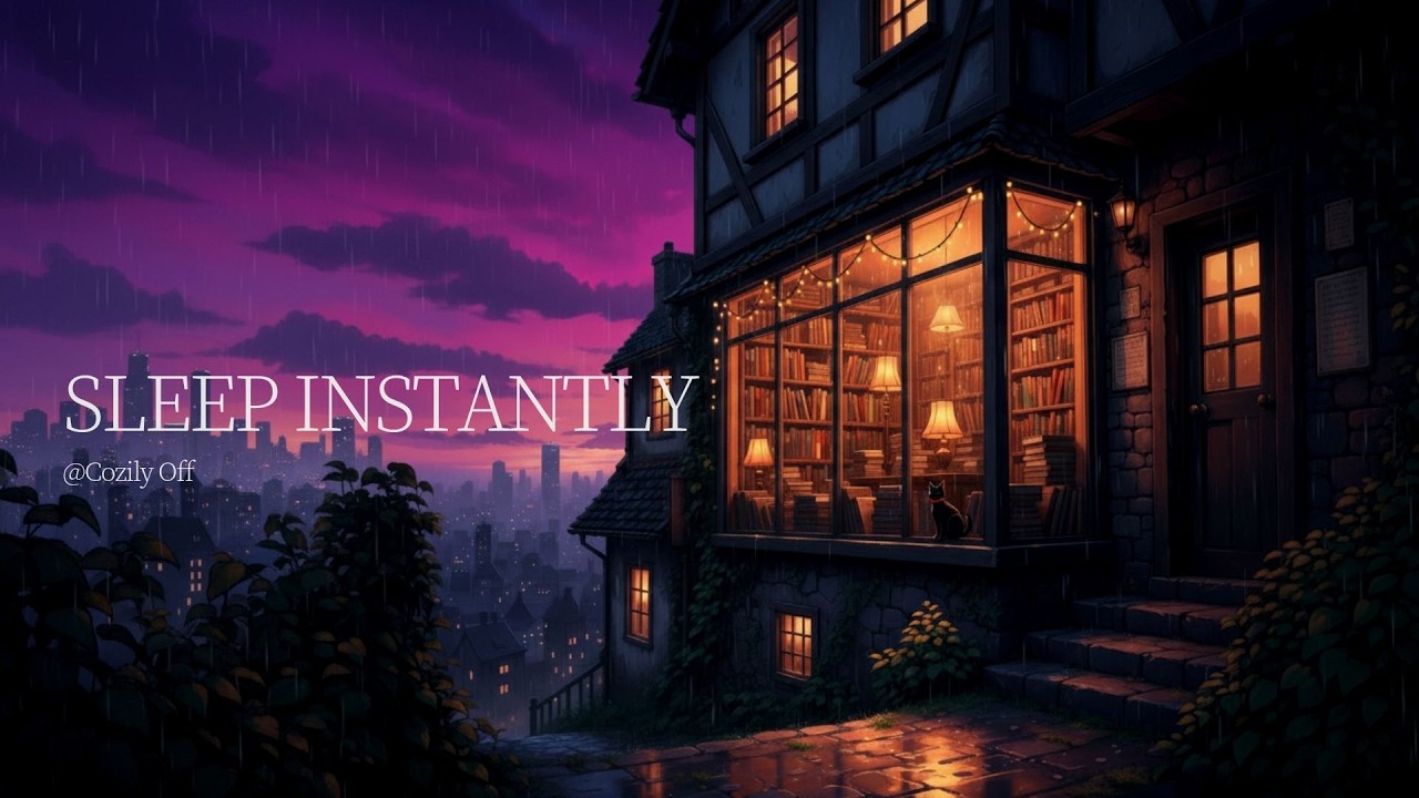 SLEEP INSTANTLY 💤 Rainy Night in Tokyo Lofi | Deep Sleep Music & Cozy Library ASMR