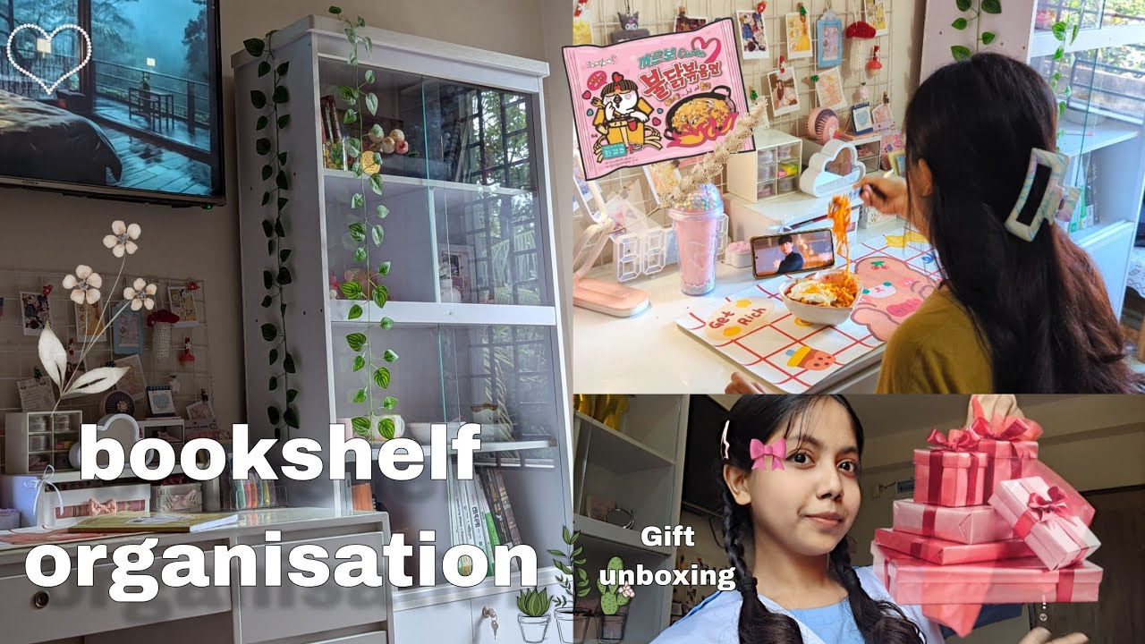 BOOKSHELF ORGANISATION 🫶🏼🌿 || Birthday gift unboxing✨ || Soha || Tue, may 27