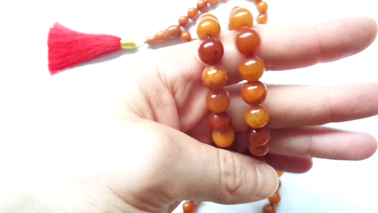 Baltic Amber Prayer Beads Necklace, Prayer Necklace, 99 Bead Muslim Rosary with Minaret, Tasbih, Mis