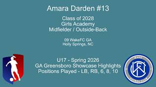 Amara Darden - 2028 GA Midfielder / Outside-Back - Spring 2026 - U17 GA Greensboro Showcase