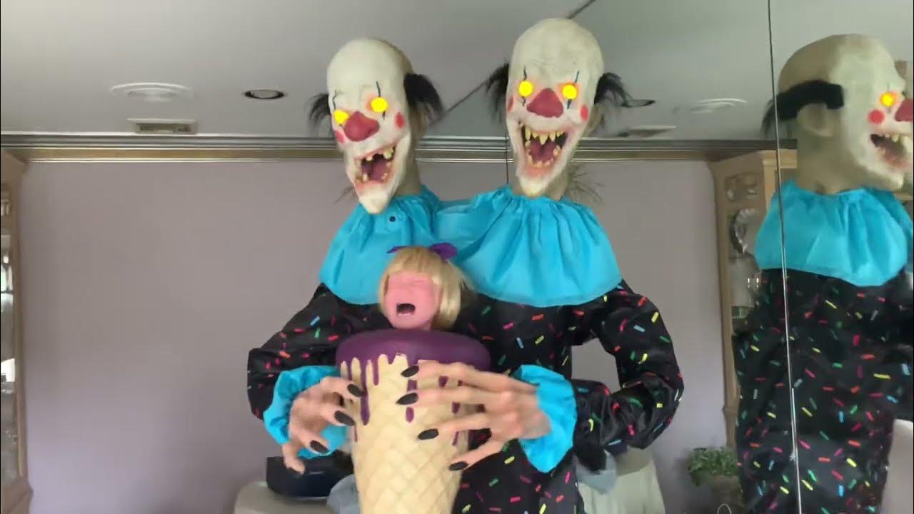 Spirit Halloween 7FT Animated Two Scoops Clown W/ Ice Cream Cone Girl
