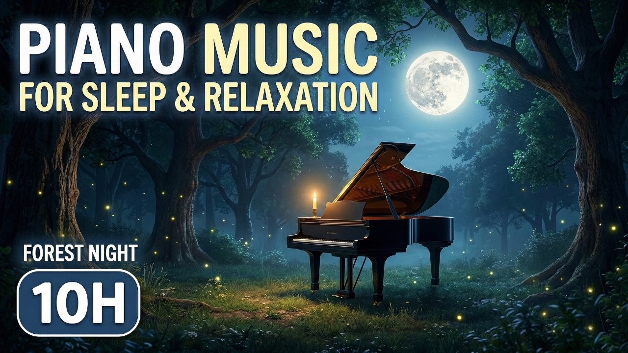 Forest Night Full Moon 🌕 10 Hours Relaxing Piano Music for Deep Sleep ...
