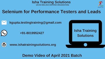 Selenium for Performance Testers and Leads Demo 1. Pls call/WhatsApp us on +91-8019952427 to enroll