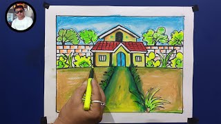 How To Draw Easy House Scenery With Oil Pastels | Drawing Tutorial | By Kailash Prajapati |