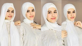 10 لفات حجاب بالطرحه البيضاء من غير ولا دبوس للمدرسه والجامعات والدروس 🧕🏻| seen star