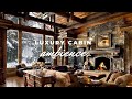 Luxury Mountain Cabin Winter Ambience | Snow Falling & Fireplace Sounds |  3 Hours Cozy Cabin ASMR