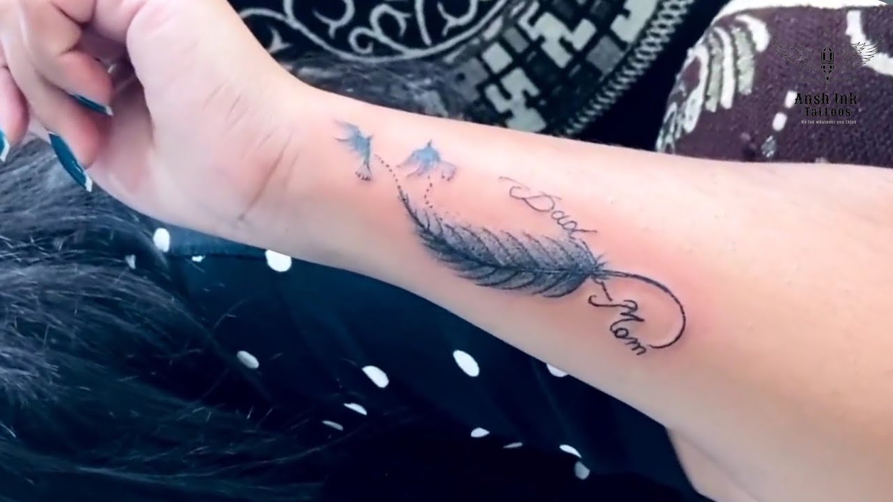 Feather Tattoo | Wrist Tattoo Design for Girls | Flying Birds Tattoo | Mom Dad Tattoo