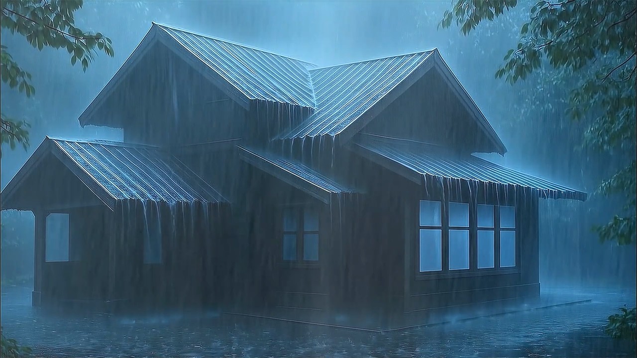 Ultimate Relaxation with Heavy Rain & Roaring Thunder on a Light Tin Roof in a Dark Forest Night