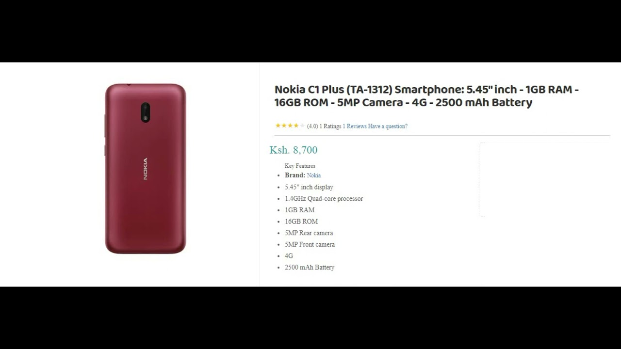 Nokia C1 Plus TA 1312  Price in Kenya
