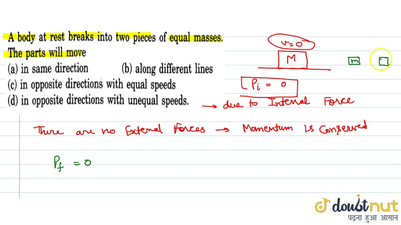 A Body At Rest Breaks Into Two Pieces Of Equal Masses The Parts Will Move Youtube