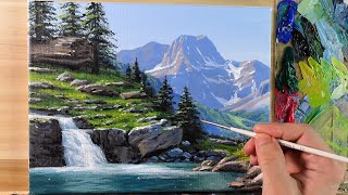 Acrylic Painting Mountain Waterfall Landscape / Correa Art