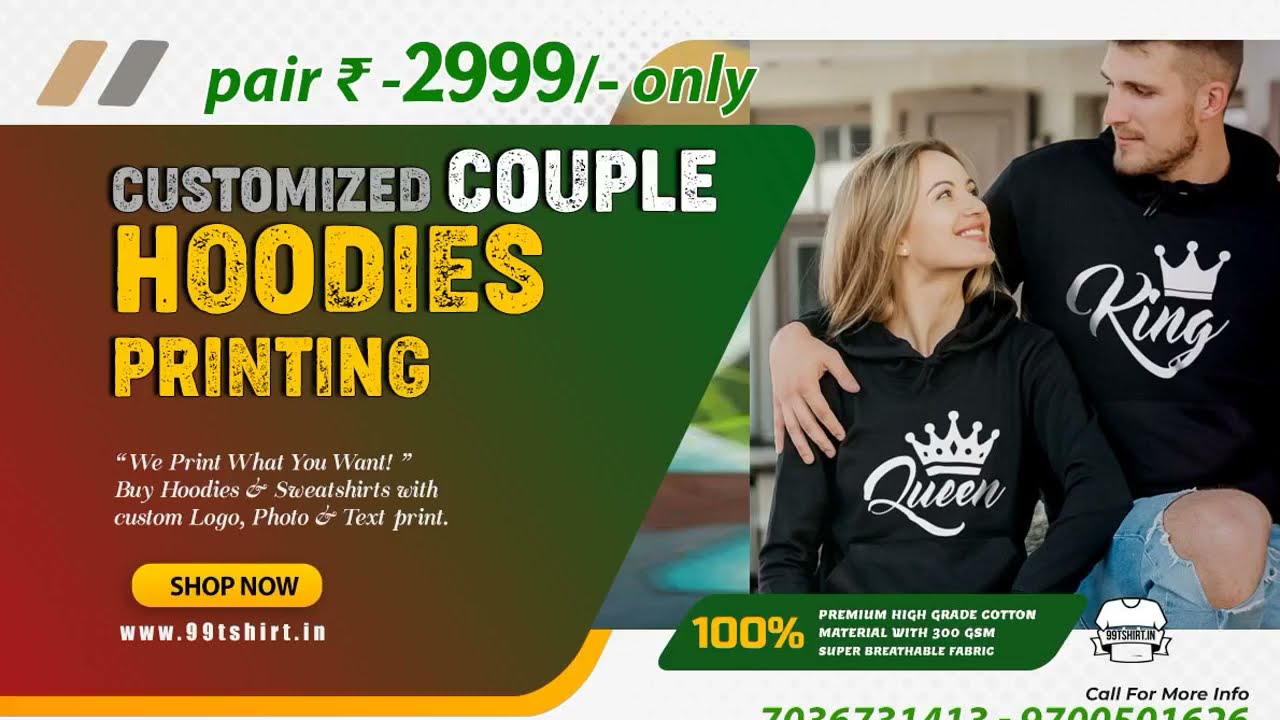 Custom couple hoodie printing in Abids