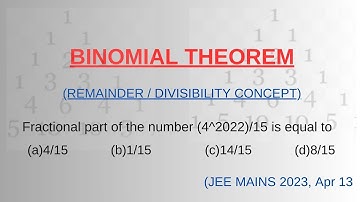 Fractional part of the number (4^2022)/15 is equal to #binomial #jeemainspyq #jeemains2023 #nda