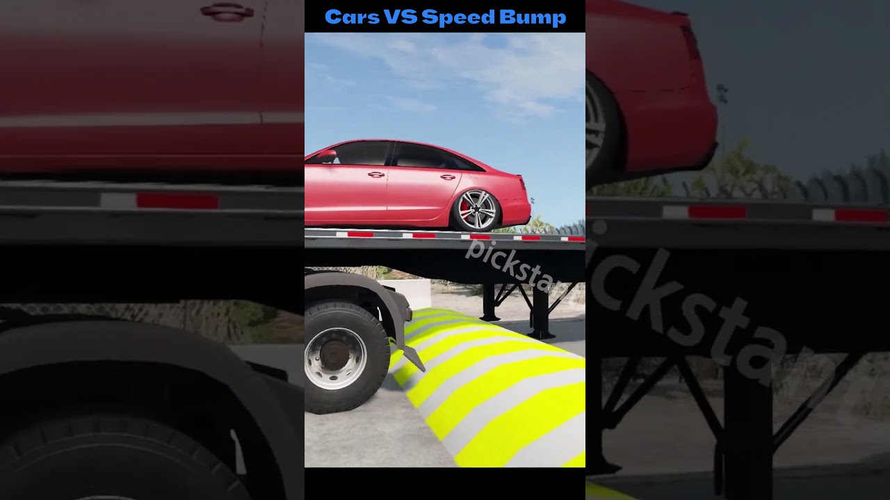 Sports Cars vs Truck & Trailers Giant Speed Bump - BeamNG.drive