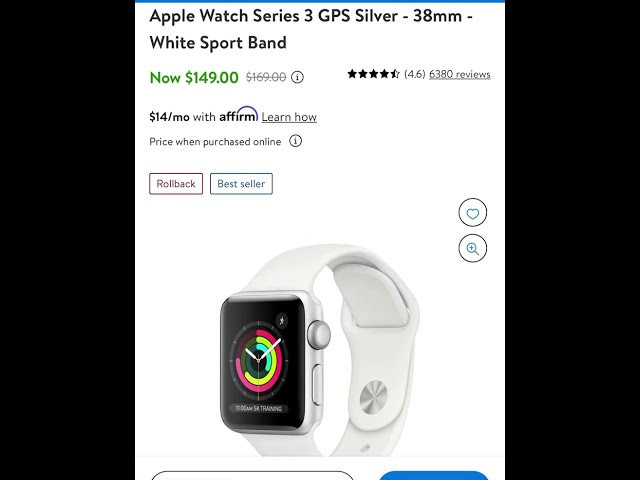 Sale $149 Apple Watch Series 3 GPS Silver - 38mm - White Sport Band