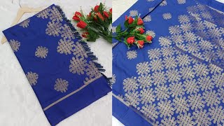 #KOVALLAM SILK ONLINE TRENDING DESIGN SOFT BANARASI SILK SAREE WITH  KOLAM DESIGN WITH BLOUSE screenshot 3