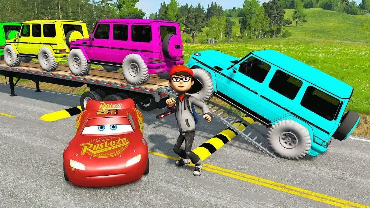 Flatbed Truck McQueen | Transportation with Truck - Pothole vs Car #41 | BeamNG.Drive Gameplay