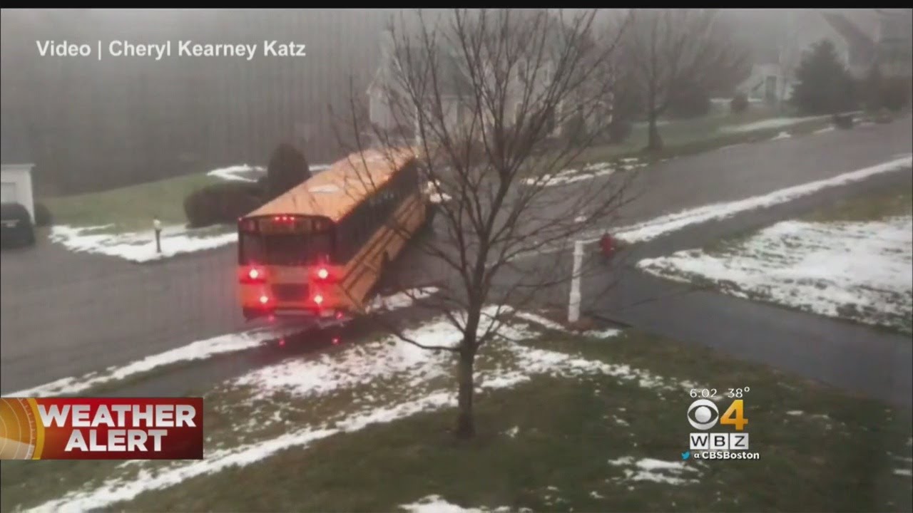 School Bus Slides Down Icy Hill, Crashes Into Car - YouTube