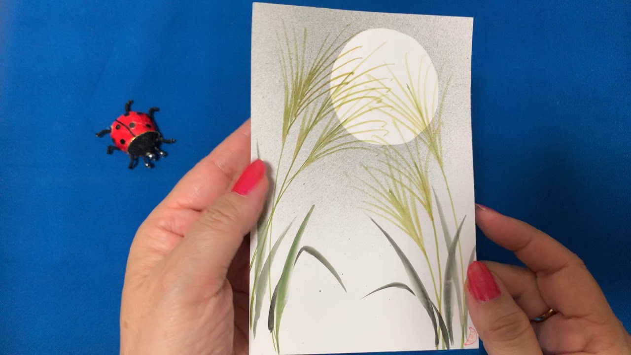 誰でも描ける ススキと月 Japanese pampas grass and moon ほのぼの一筆画 No.60