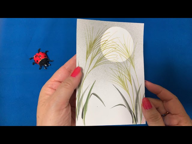 誰でも描ける ススキと月 Japanese pampas grass and moon ほのぼの 