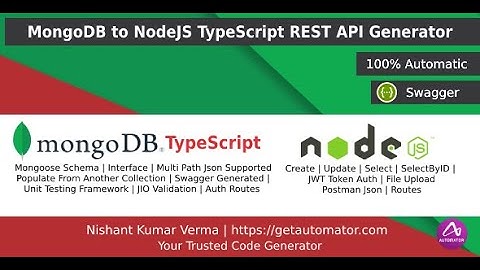 100% Automatic MongoDB NodeJS REST API Generator + TypeScript  + JWT Auth + Swagger + Postman