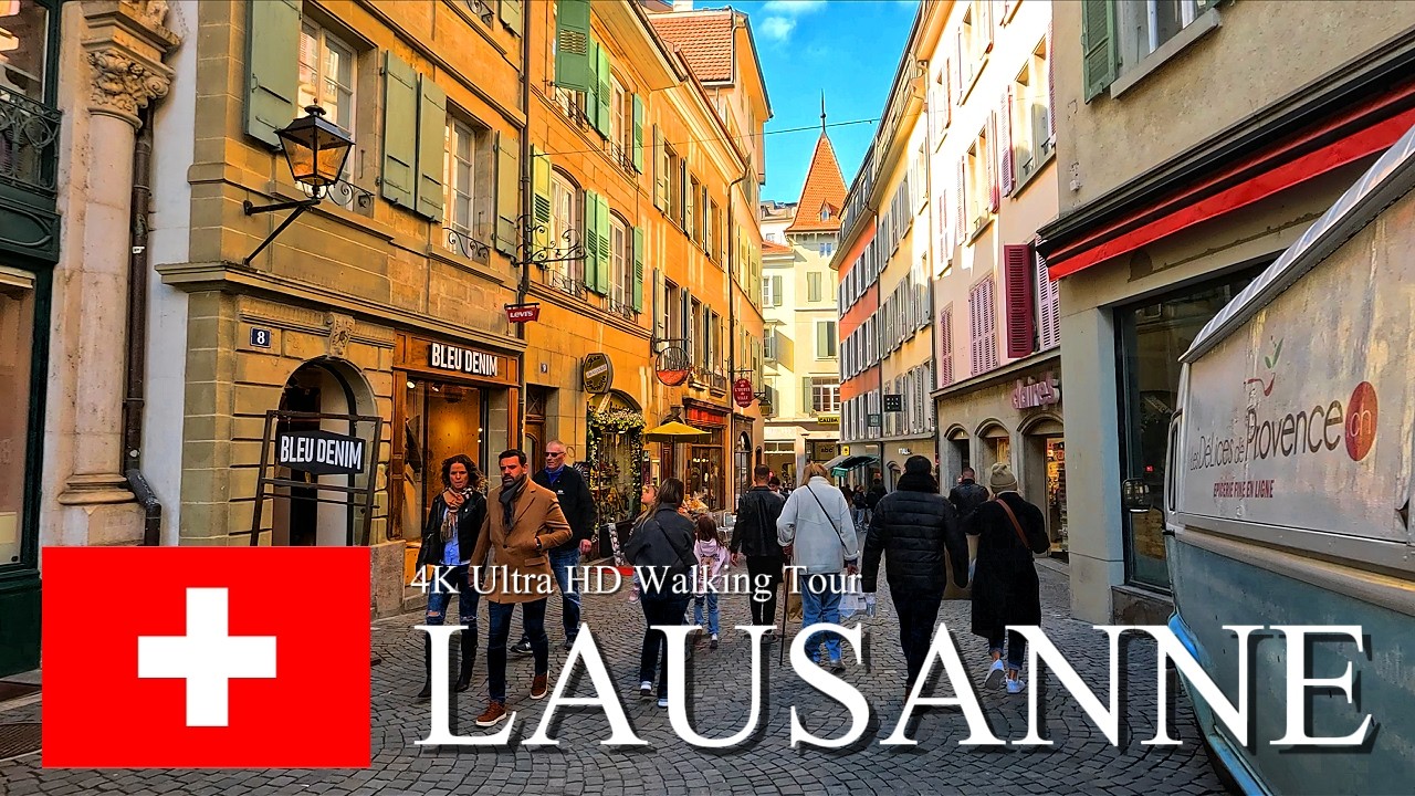Lausanne, Switzerland 🇨🇭 | Autumn Walking Tour of the City on Lake Geneva in 4K Ultra HD 60fps