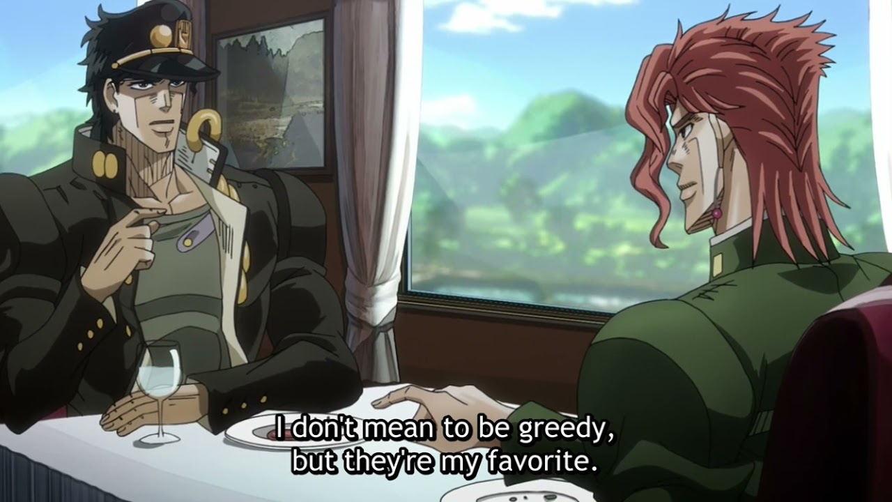Kakyoin licking a Cherry but on a Train