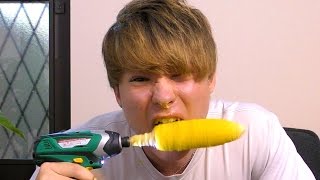 電動ドリルでトウモロコシ一瞬で食す!!　PDS