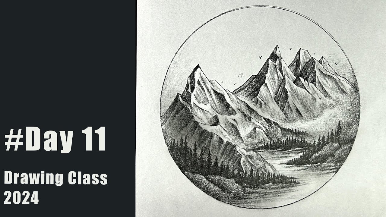 Scenery Drawing for Beginners | Drawing Class - 2024 | Day 11 