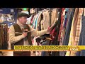 Checking out the clothing at Easy's Records and Vintage