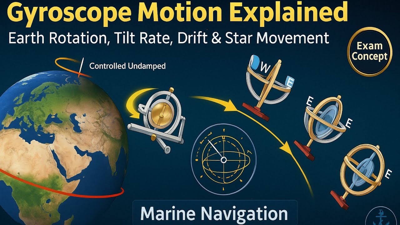 Gyroscope Motion l Earth Rotation, Tilt Rate, Drift & Star Movement | Marine Navigation l, Mate exam