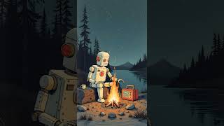 #camping #adventure #nature #lake #mountains #robot #fantasy
