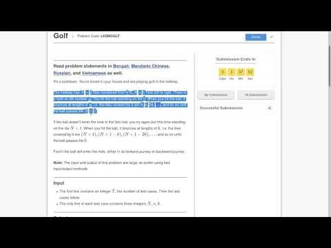 |Codechef | May Challenge 2021 | Golf | LKDNGOLF |Full Solution |