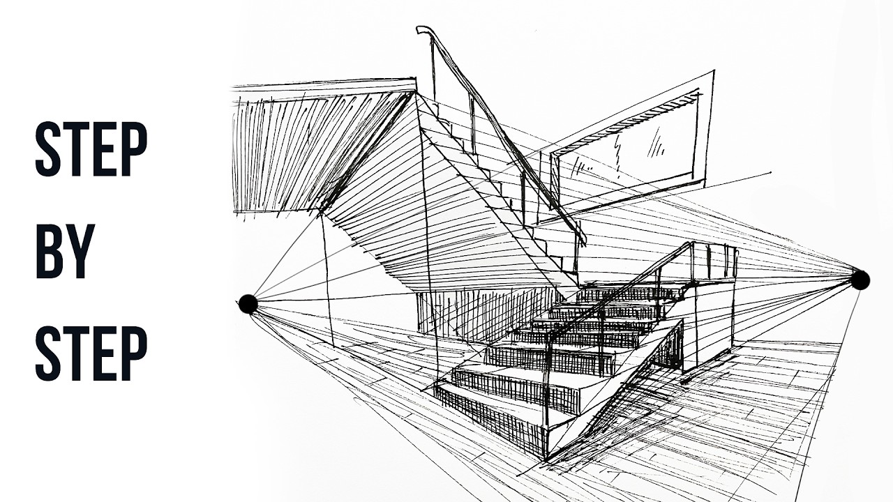 Как нарисовать лестницу с использованием перспективы (шаг за шагом)