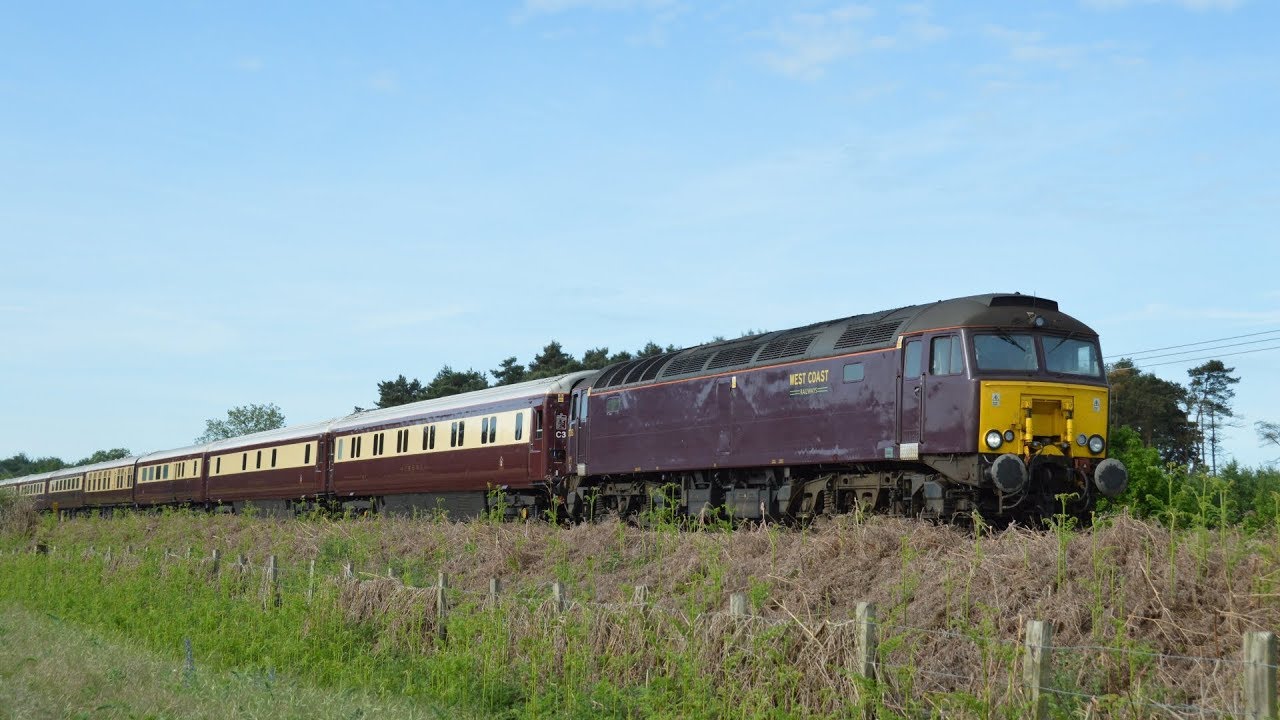 57313 and 57601 on the 1Z25 Norwich - Bristol Northern Belle passing Thetford 01/06/2019