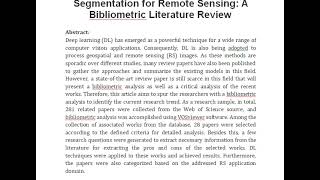 Deep Learning Based Semantic Segmentation for Remote Sensing A Bibliometric Literature Review