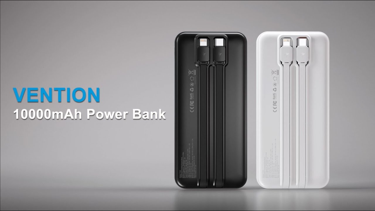 10000mAh Power Bank with Built-in USB-C and Lightning Cables 22.5W LED Display Type FHO