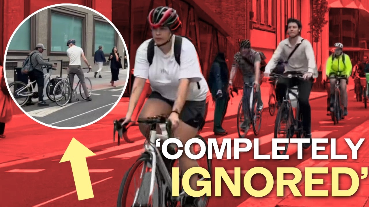 Shocking rush-hour video shows cyclists ignoring zebra crossing