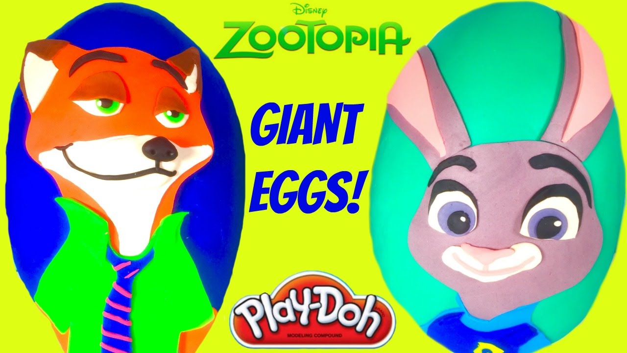 Disney Zootopia Giant Play Doh Surprise Eggs - Nick Wilde Officer Judy Hopps