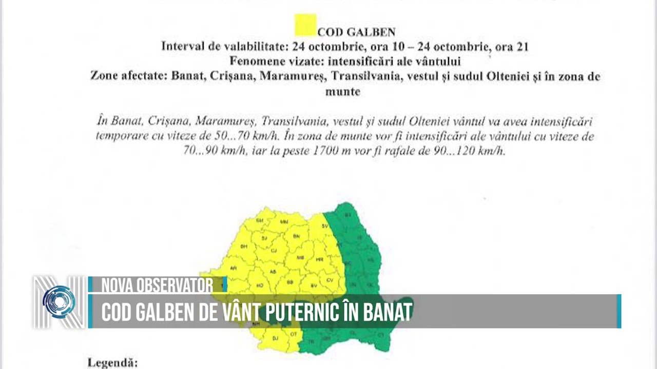 Cod galben de vânt puternic în Banat 