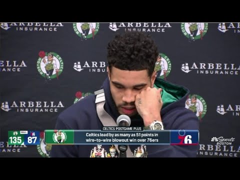Jayson Tatum "POSTGAME REACTION" Celtics win over 76ers 135-87, Jaylen Brown 29 Pts - Jayson Tatum "POSTGAME REACTION" Celtics win over 76ers 135-87, Jaylen Brown 29 Pts
