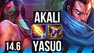 AKALI vs YASUO (MID) | 15/1/1, 9 solo kills, Legendary, 300+ games | BR Challenger | 14.6