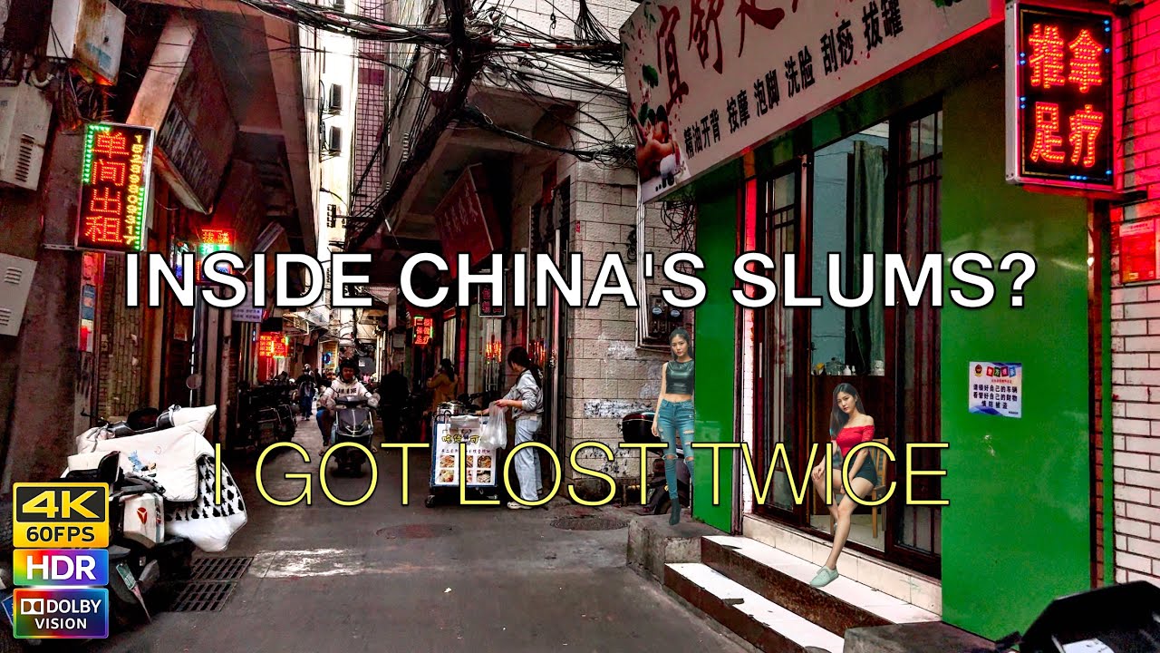 4K | Walking through a Chinese urban village: neon lights, narrow alleys & numerous massage parlors