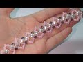 Bracelet making with pearls and bicones * Diy * Beading *  Браслет из жемчуга и биконуса * МК *