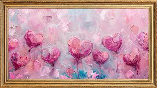 Romantic Pink Hearts Art Screensaver 💗 Elegant Love Painting in Gold Frame | Free TV Screensaver screenshot 5