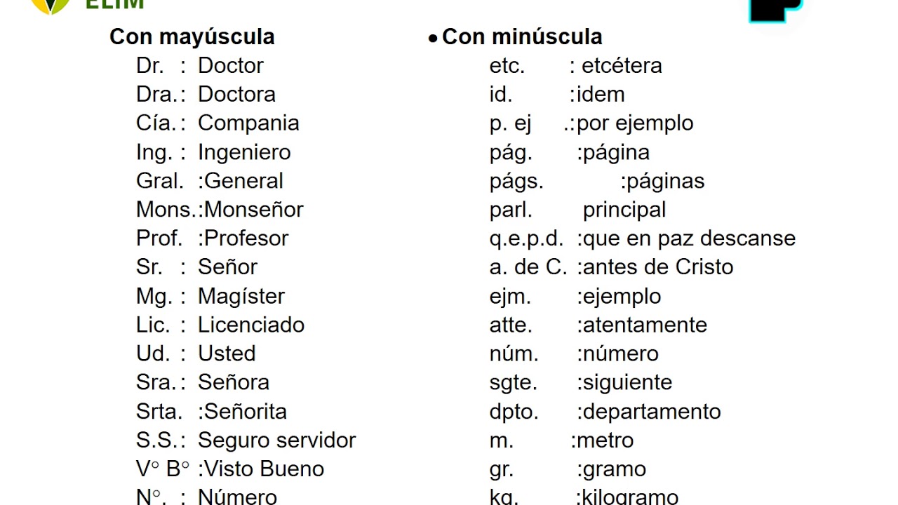 Ejemplos De Siglas Y Abreviaturas En Español Opciones De Ejemplo Hot