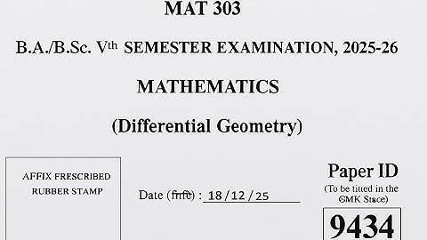 B.Sc. 5th semester | Differential geometry | Answer Key 2025-26 | Paper Code=MAT303