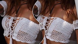 картинка: Вяжем быстро и легко потрясающий кроп-топ крючком! 🦋🌹💞 How to crochet beauty crop top! 🔥🌊🌺