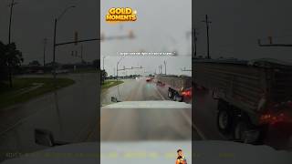 Car runs a red light and nearly escapes a 18 wheeler. #shorts #closecall #accident